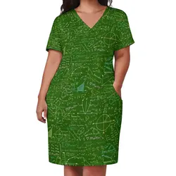 Math Lessons Print Dress V Neck Geometry Kawaii Dresses Woman Street Wear Print Casual Dress With Pockets Plus Size