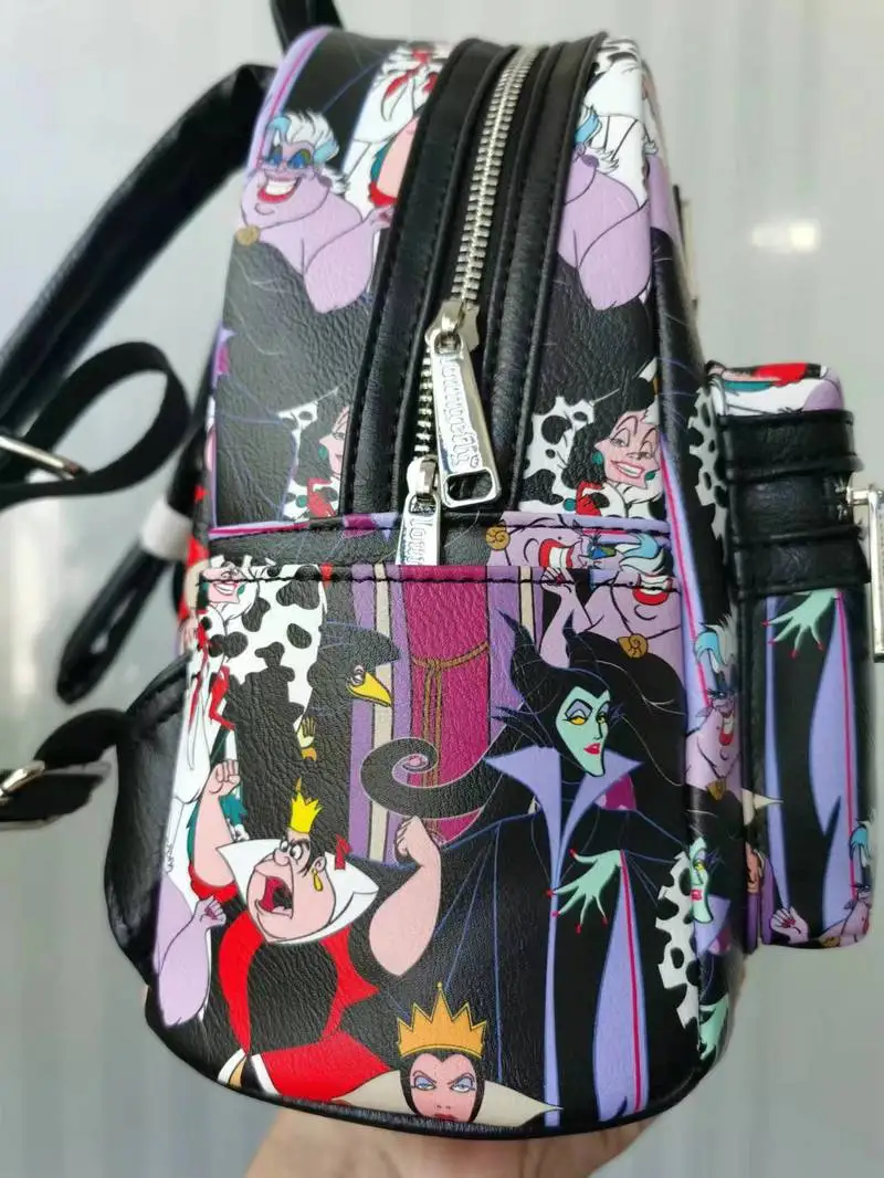 Disney-Cartoon infantil impresso mochila, mochila, vilão, personagem de bruxa, casual, conveniente, moda