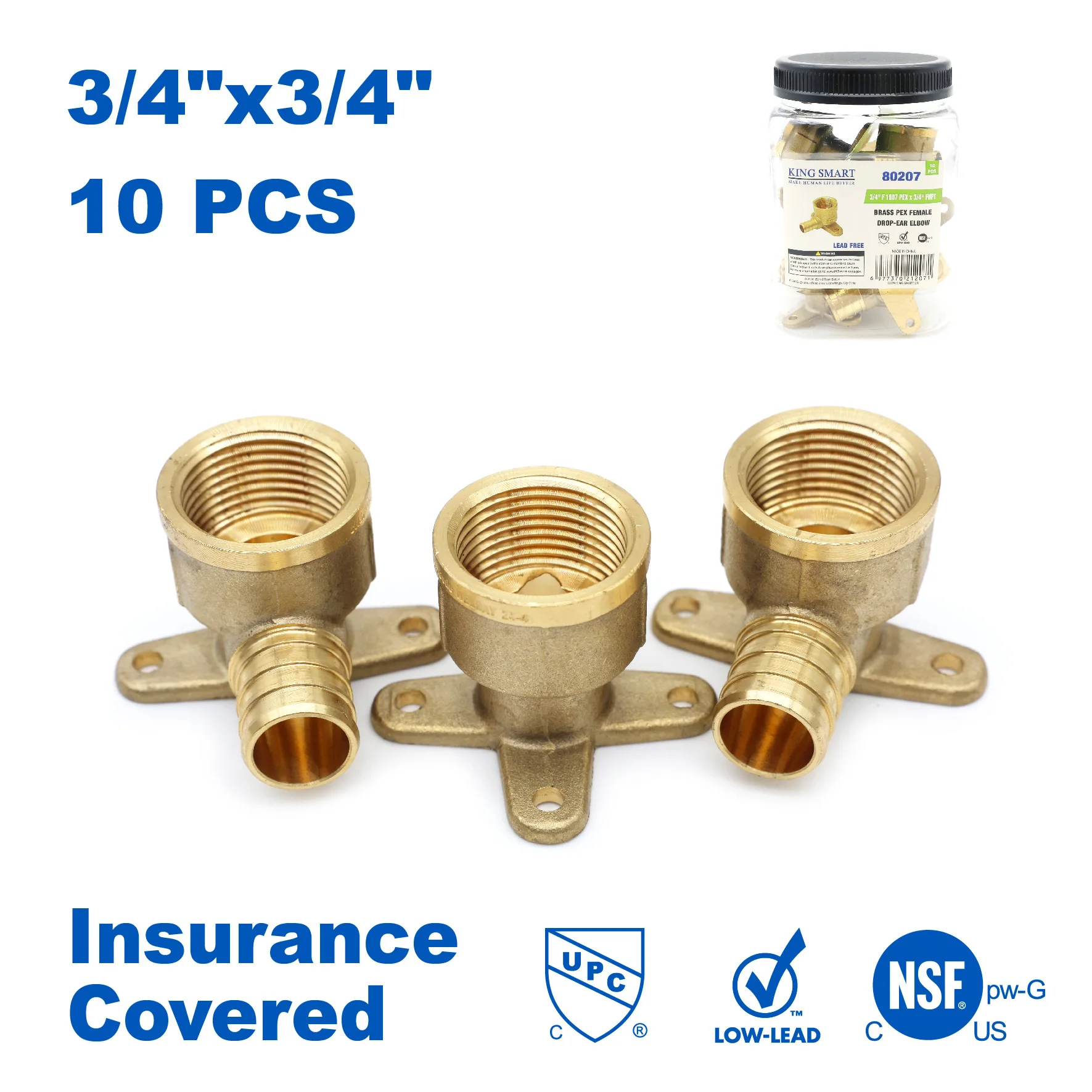 

KING SMART 3/4" обжимное колено PEX с внутренней резьбой NPT; бессвинцовая латунь; 10 шт./корпус; 80207