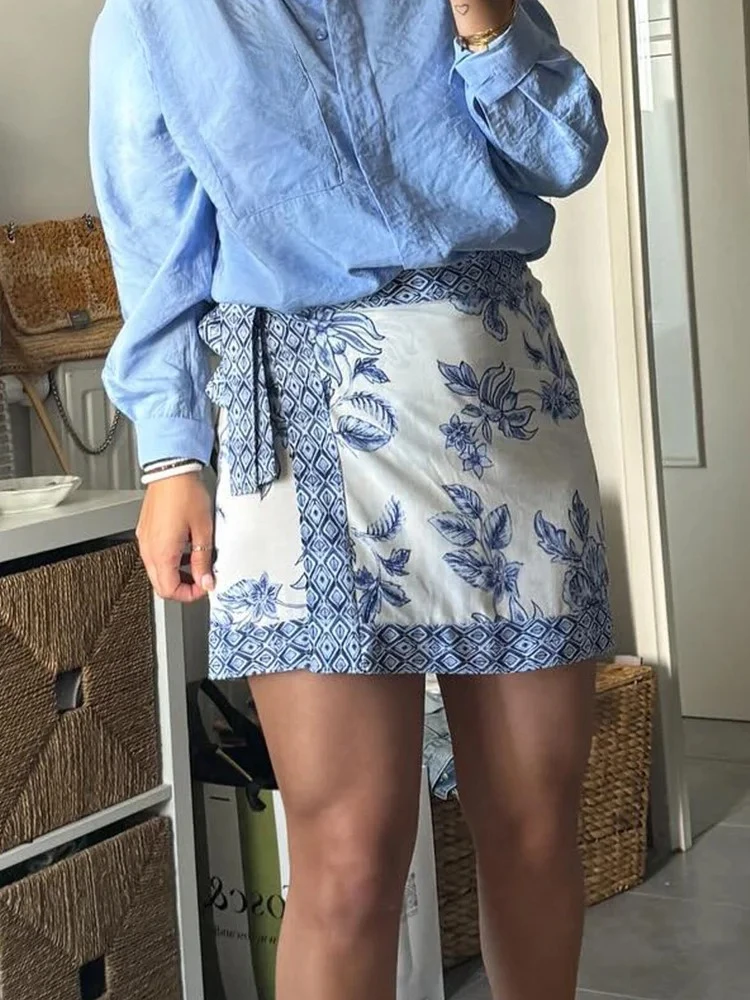 

ZBZA Женская юбка трапециевидной формы на шнуровке с художественным принтом в стиле ретро с высокой талией, тонкая праздничная стильная повседневная юбка трапециевидной формы, весна-лето, новая женская шикарная юбка