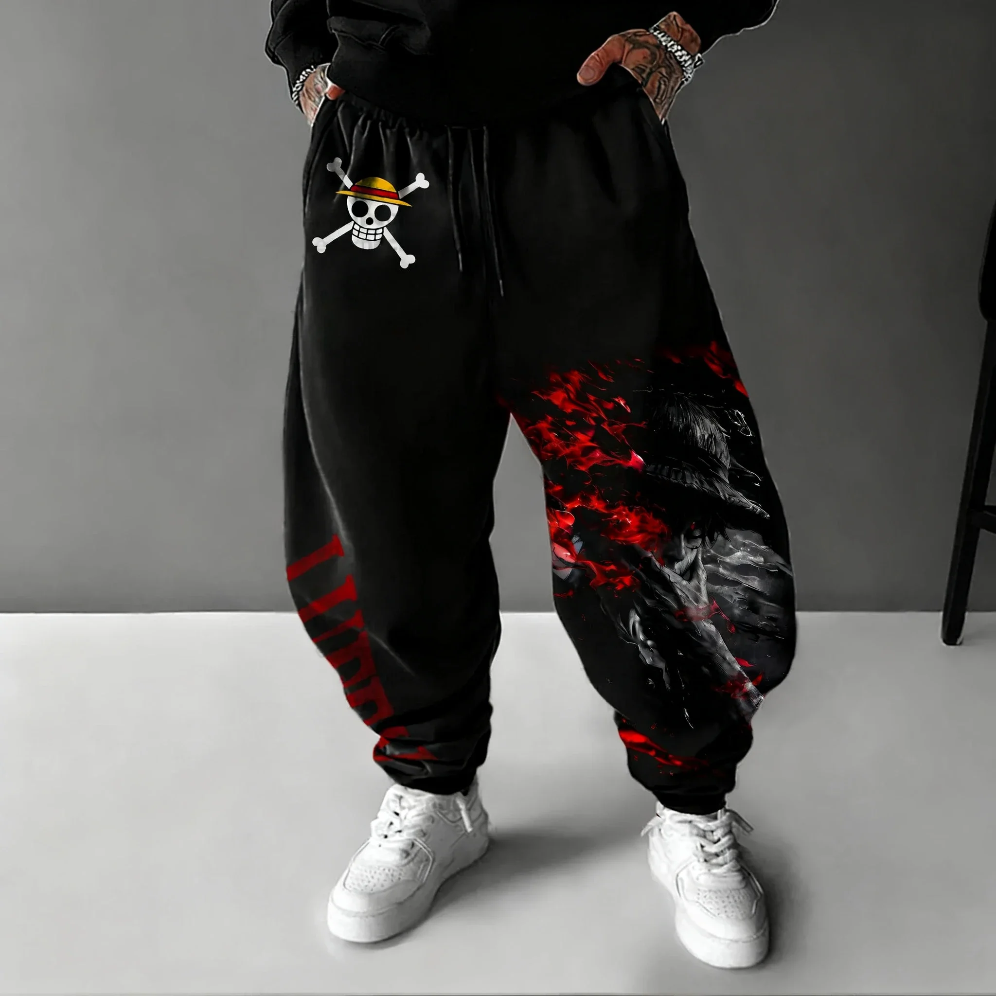 

ONE PIECE Anime Luffy Printed Cotton Sweet Pants Men's Autumn/Winter New Style American Loose Casual Hip Hop Plus Size Pants