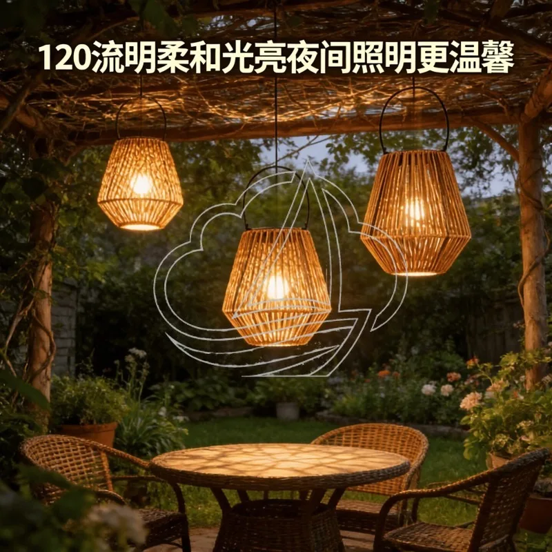 

American Retro Rattan Chandelier, Outdoor Garden & Lawn Decorative Ambient Light