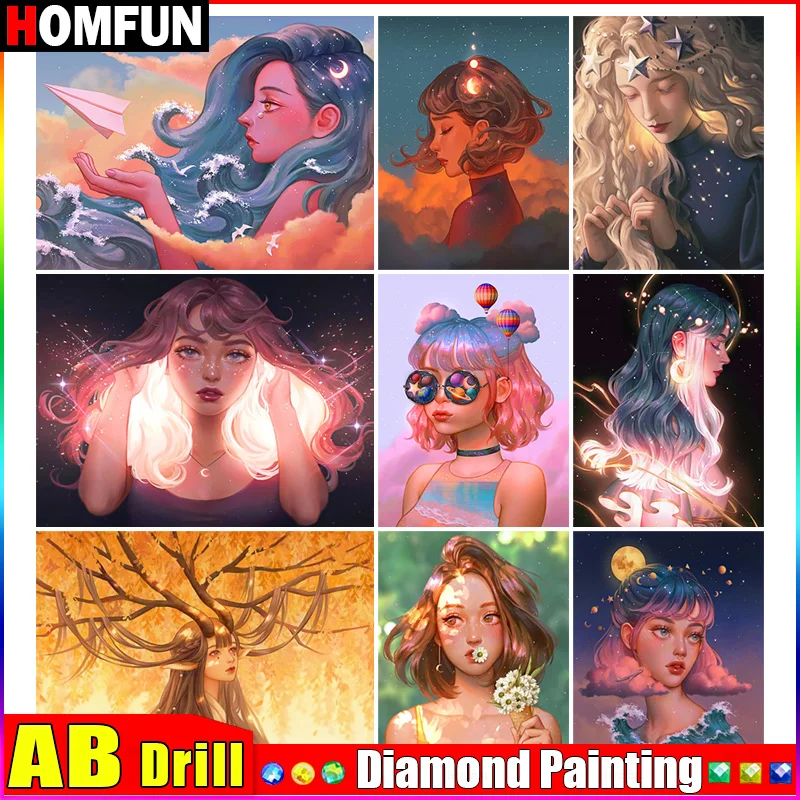 

HOMFUN AB квадратная/круглая дрель 5D DIY алмазная живопись "Портрет красоты" вышивка крестиком полный декор со стразами