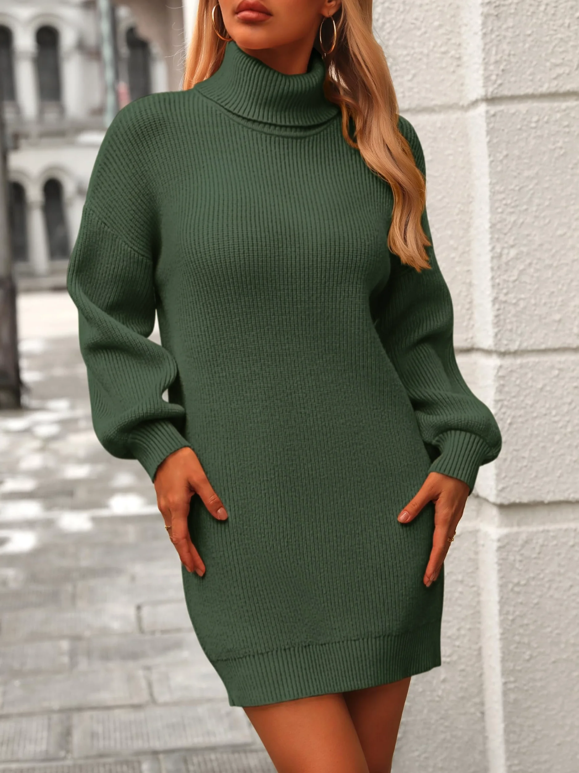 

2024, повседневное женское вязаное платье, осень-зима, новый вязаный свитер с высоким воротом, офисные женские удобные однотонные платья, уличная одежда