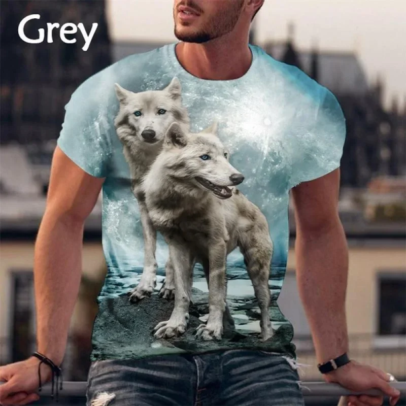 Plus Size Personality Wolf 3d Printing Fashion Men's Casual Funny Hip-hop Harajuku Style Short-sleeved Top T-shirt