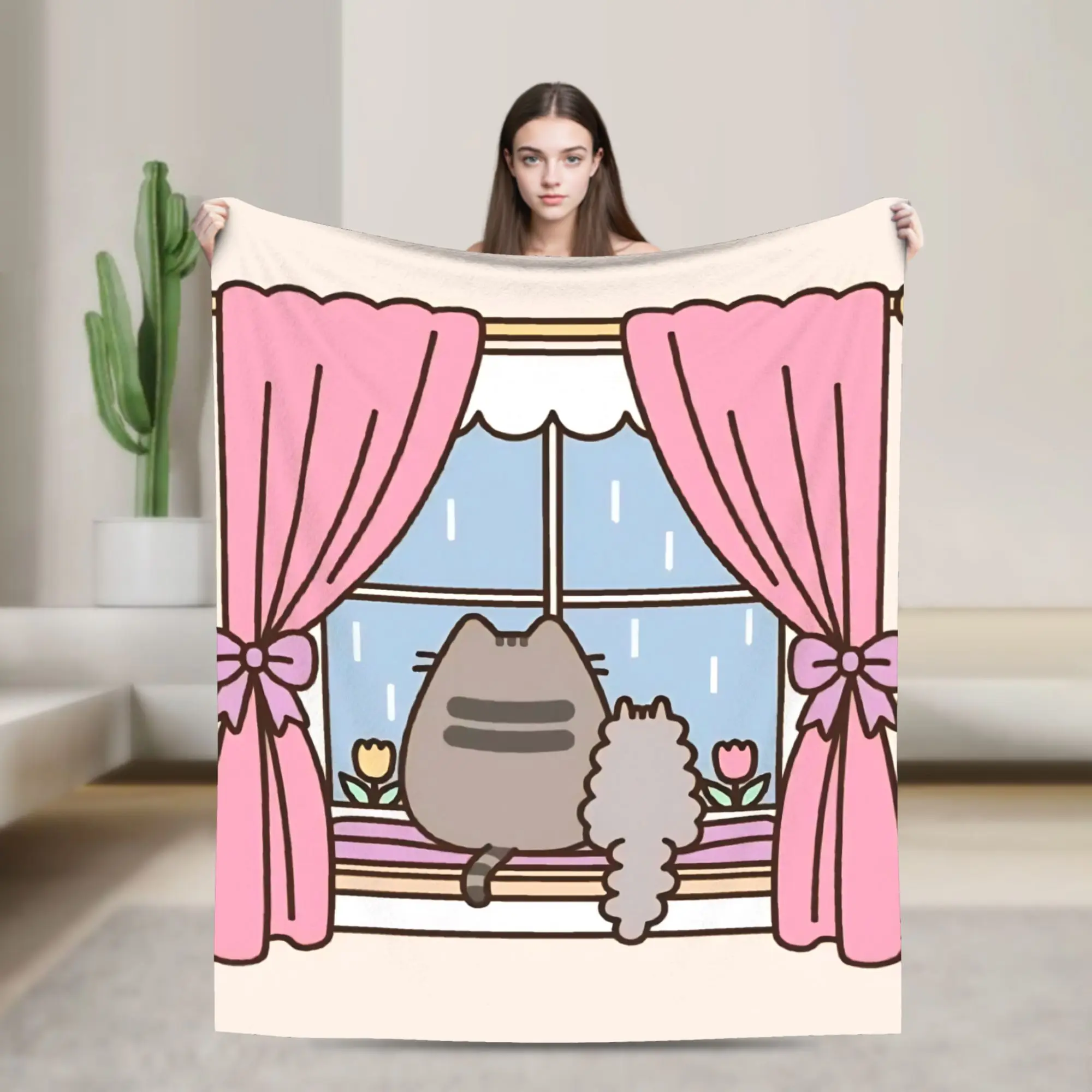 P-Pusheens Cat Blanket  Super Soft Fluffy Plush Throw Blanket For Child Home Decor Flannel Bedspread Bed Cover