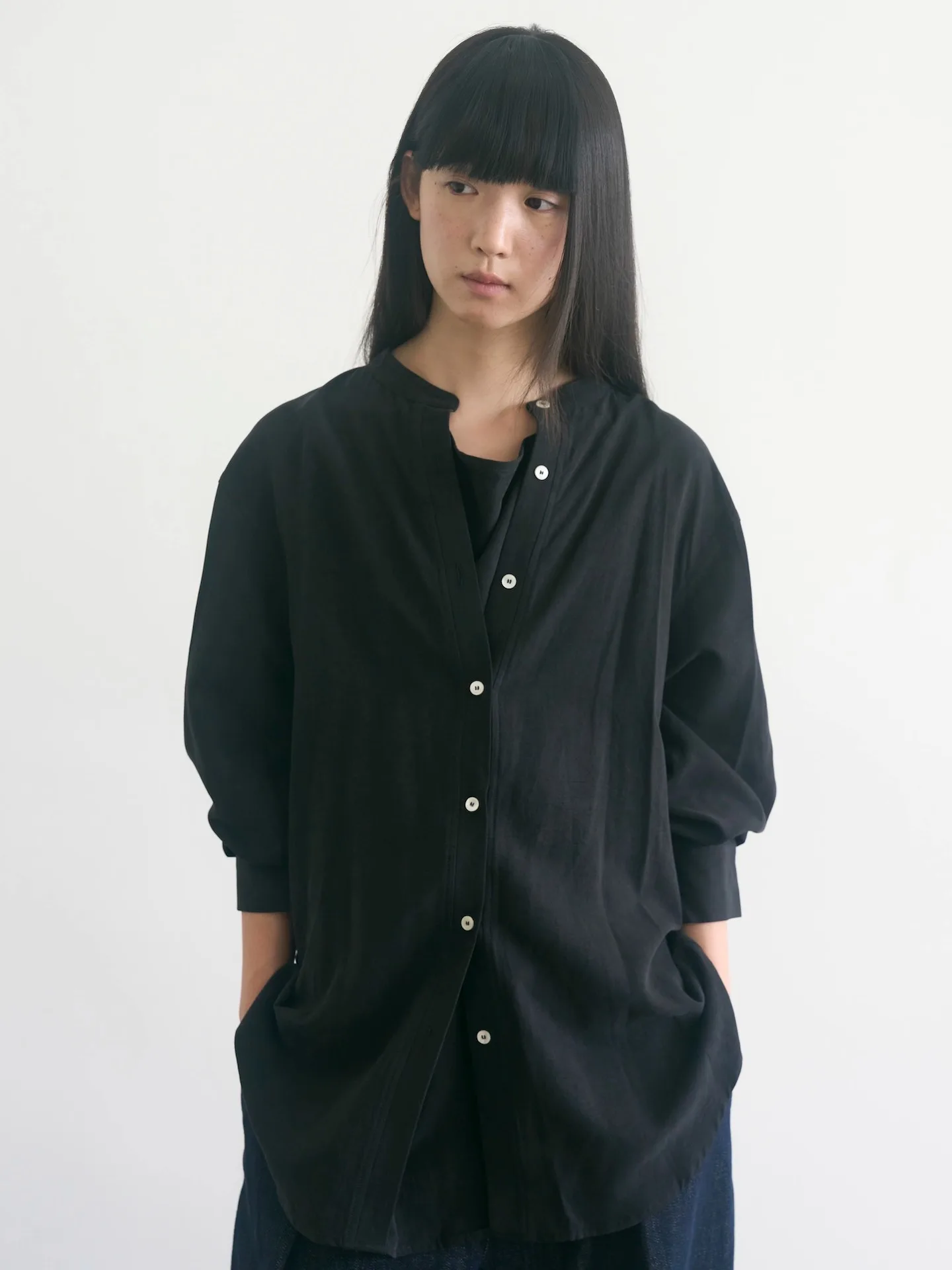 

Silk Linen Oversized Drapey Autumn irt Cover up Button Frontal Ne Loose Women's Faion Comfortable Breathable Long Sve