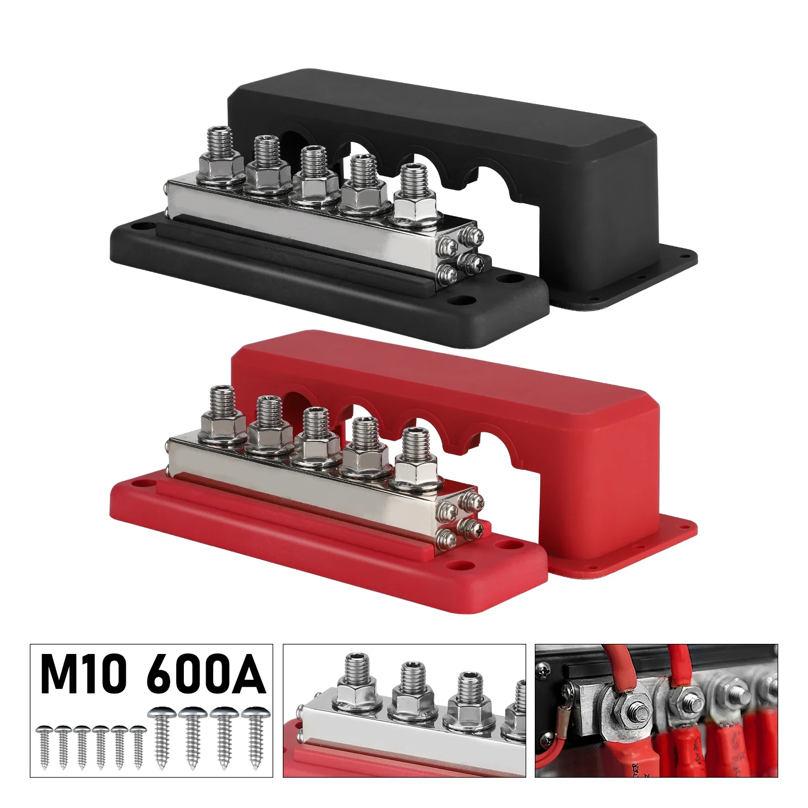 

New Busbar Terminal Block 5 Way Yacht Truck 600A M10 Power Distribution Block 12V-48V DC For RV Car Boat For Electrical Systems