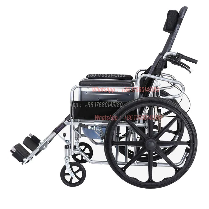 Reclining High‑Back Commode Wheelchair, Manual Multi‑Function Unit With Adjustable Footrest