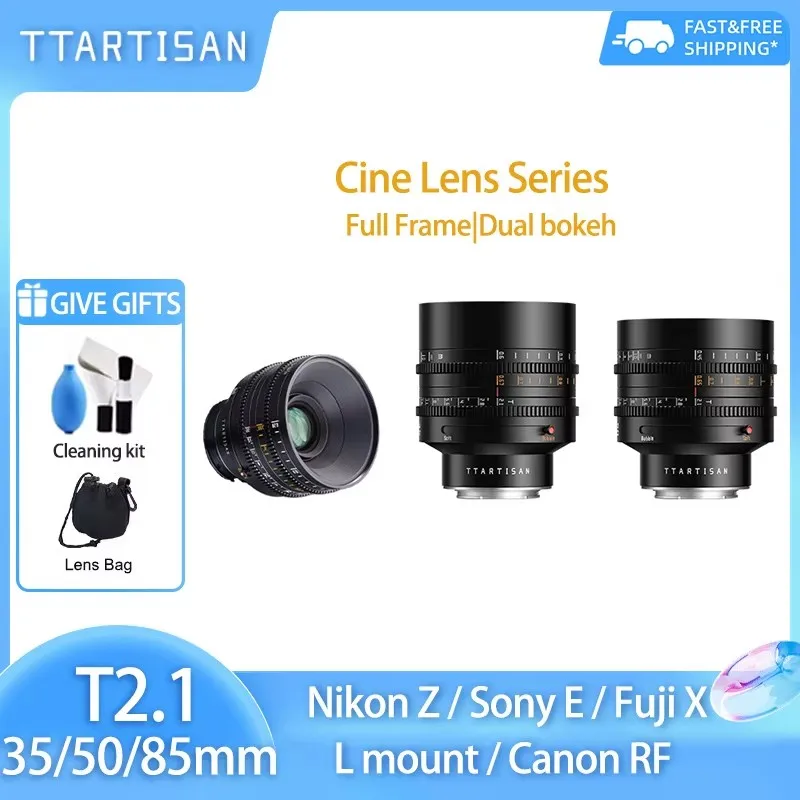 

Кинообъектив TTArtisan 35мм 50мм 85мм T2.1 с двойным боке для полнокадровых камер Canon RF, Sony A7iii, A6400, ZVE10, Nikon Z, Fujifilm XT30 с креплением L