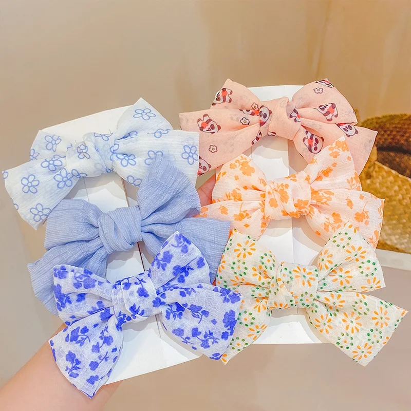 3Pcs Sweet Bow Print Hair Clips for Baby Girls Colorful Floral Hair Pins Children Cute Metal Duckbill Headwear Hair Accessories