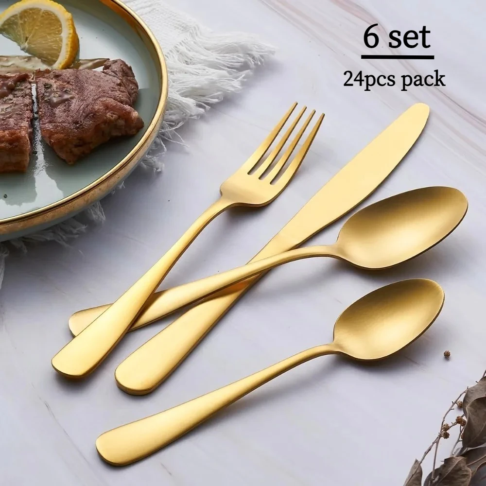 

24-Piece Silverware Set,Stainless Steel Matte Flatware Utensils Curlery Set,include Spoons,Forks and Knives,Service for 6