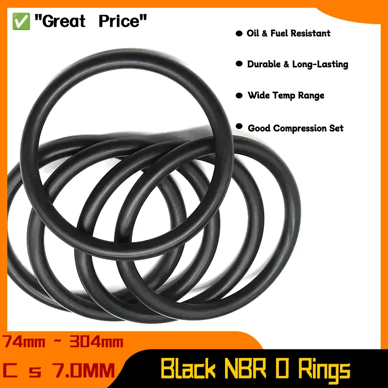 

OD 74mm ~ 304mm Seal Gasket Nitrile Butadiene Rubber Spacer Oil Resistance Washer Round Shape 5Pcs Black NBR O Ring CS 7mm