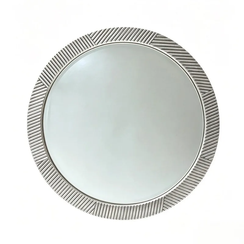 Round Wood Grain LED Smart Bathroom Mirror Nordic Style Luminous Dressing Mirror for Hotel Wholesale