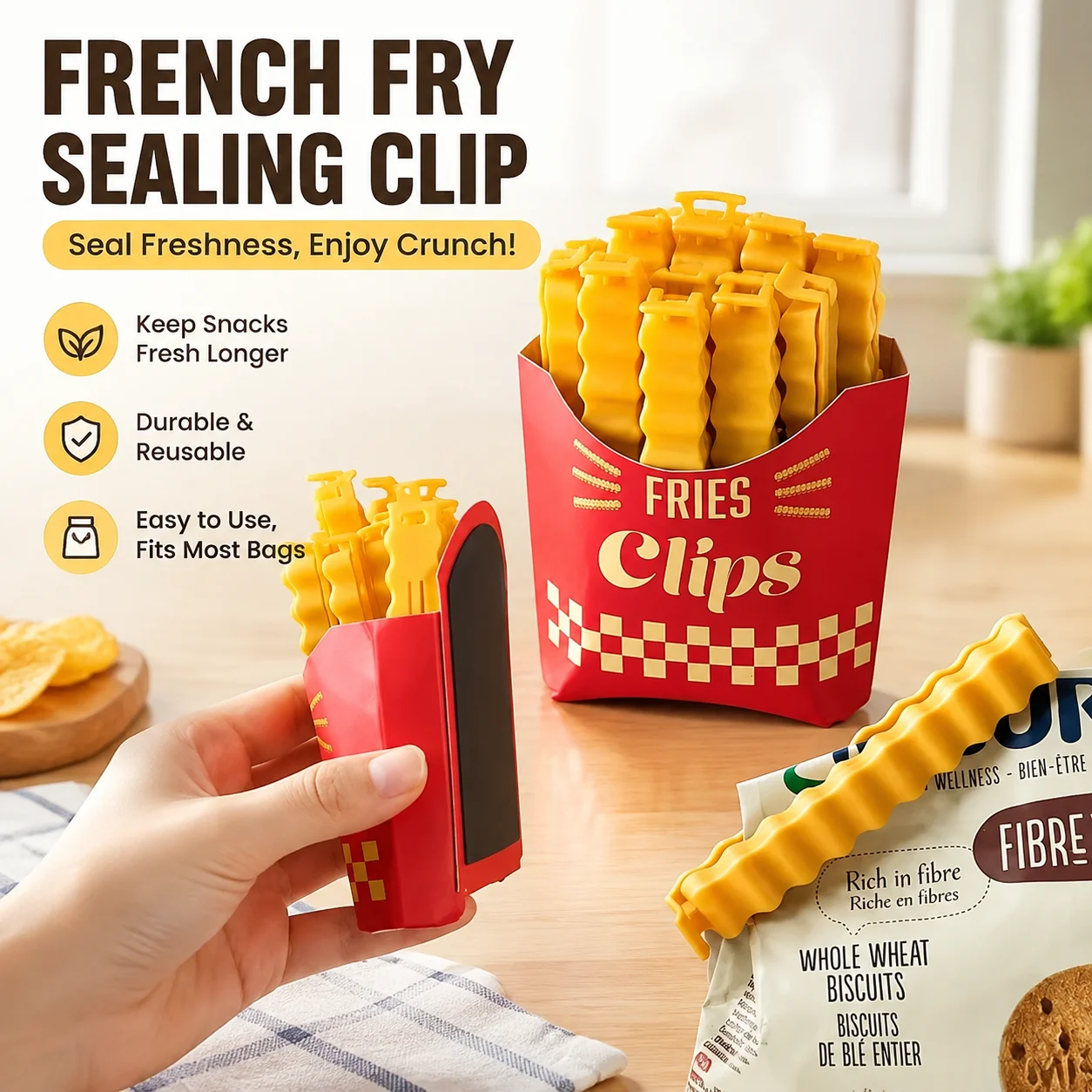 French Fry Shaped Sealing Clip Creative Snack Bag Sealer Practical Food Clip Durable Plastic Bag Sealing Strip for Kitchen