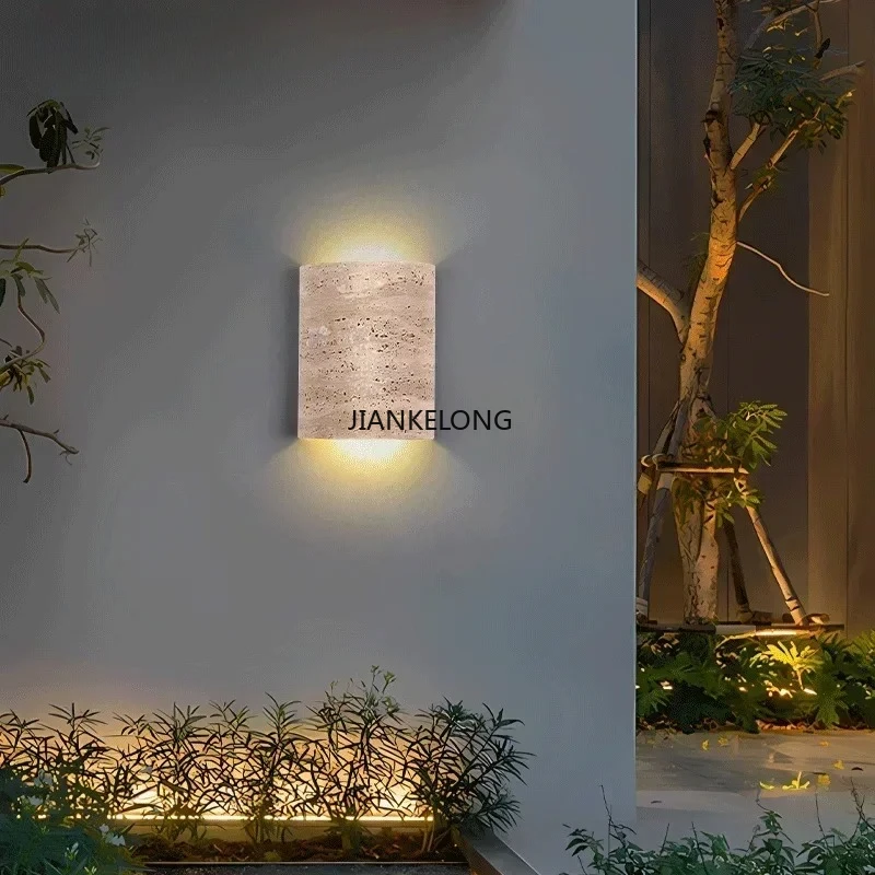 JKL Wabi-sabi StyleYellow Travertine الجدار مصباح الحجر الطبيعي الجدار الشمعدان لغرفة النوم ديكور المنزل في الهواء الطلق فناء أضواء LED #4