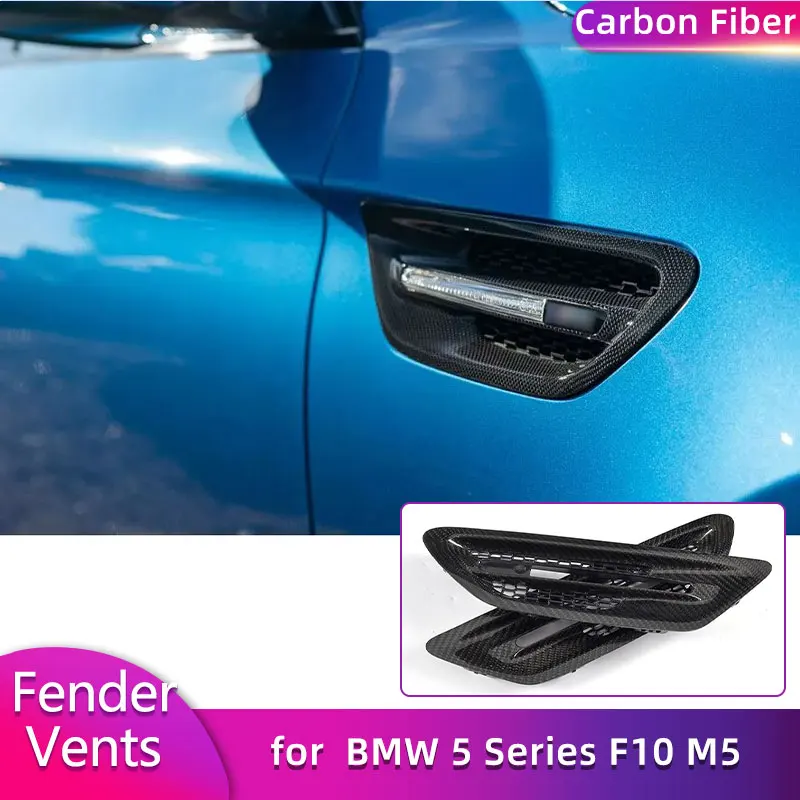 ألياف الكربون الجبهة الحاجز غطاء فتحة التهوية الزخارف لسيارات BMW 5 Series F10 M5 سيدان 2010-2017 سيارة الجانب إشارة غطاء شبكة طقم هيكل الشواية #1
