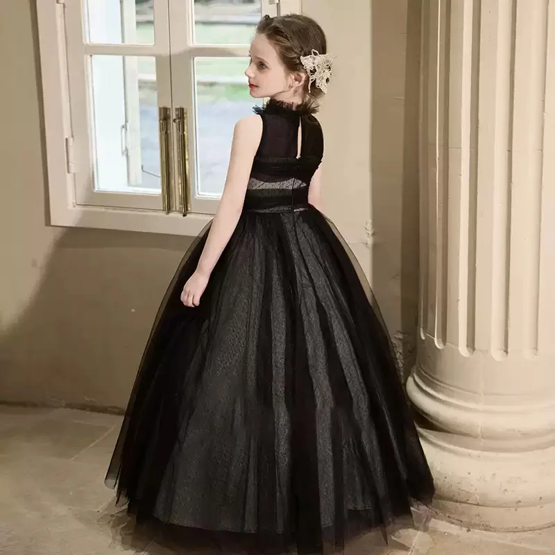 Girls' High-neck Black Senior Prom Dress Junior Bridesmaid Dress Birthday Dress Holiday Dress Small Concert Dress/Custom