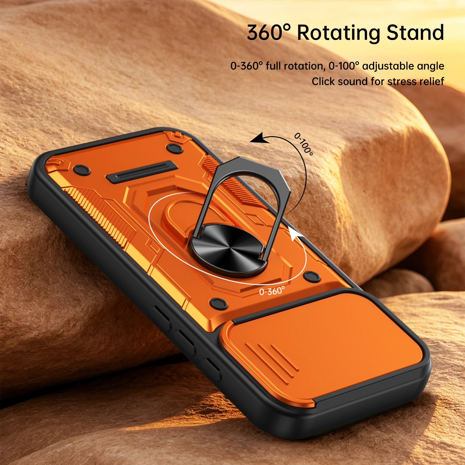 Nanshan Armor Stoßfeste Hülle mit Magnetring-Ständer für iPhone 17 Pro Max 16 Pro Max mit Schiebe-Kameraschutz und Rückabdeckung – Detail 2