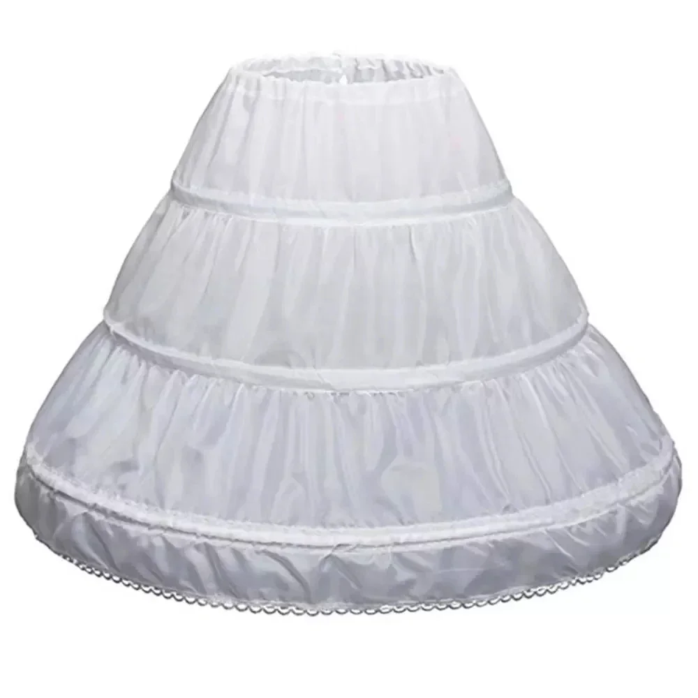 White Children Petticoat A-Line 3 Hoops One Layer Kids Crinoline Lace Trim Flower Girl Dress Underskirt Elastic Waist Cheap