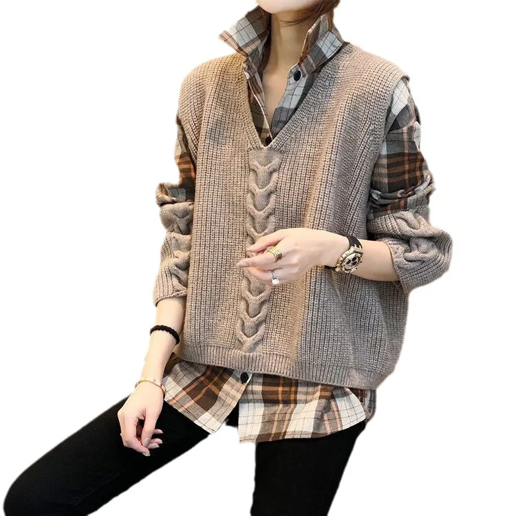 Conjunto de dos piezas para mujer, Jersey de punto informal de Cachemira con cuello en V, Tops L386, otoño e invierno, 2024