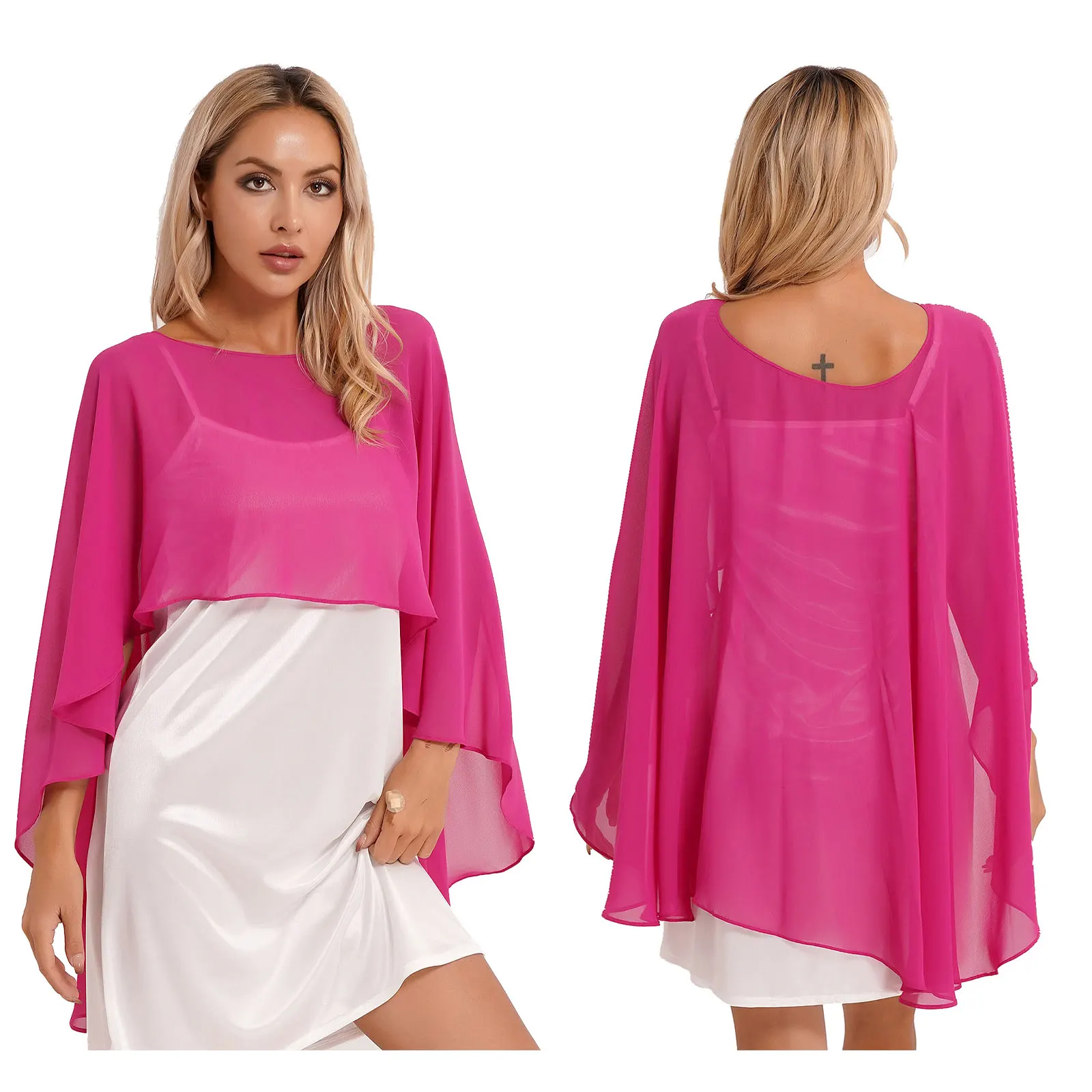 

Womens Chiffon Capes Shawl Pullover Ladies Evening Wedding Capes Shrug Bridal Soft Lightweight Long Shawl Wraps Dress Cover Ups