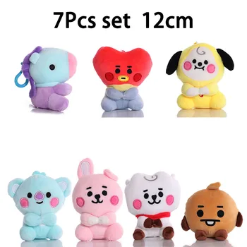 귀여운 봉제 미니 인형 Bt21 만화 봉제 양 코알라 러브 비스킷, 작은 노란색 개 봉제 펜던트, 재미있는 선풍기 선물, 12-24cm 