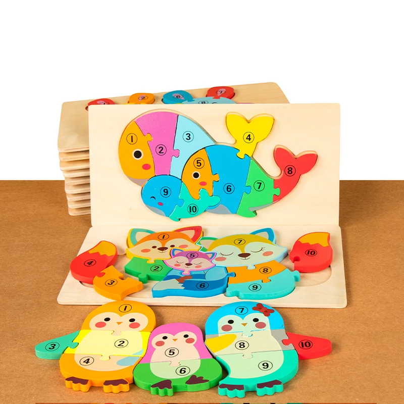 Wooden Educational Animal Jigsaw Puzzle Game Wooden Numbered Animal Parent-Child Puzzle Educational Animal Puzzle Baby Game Toys