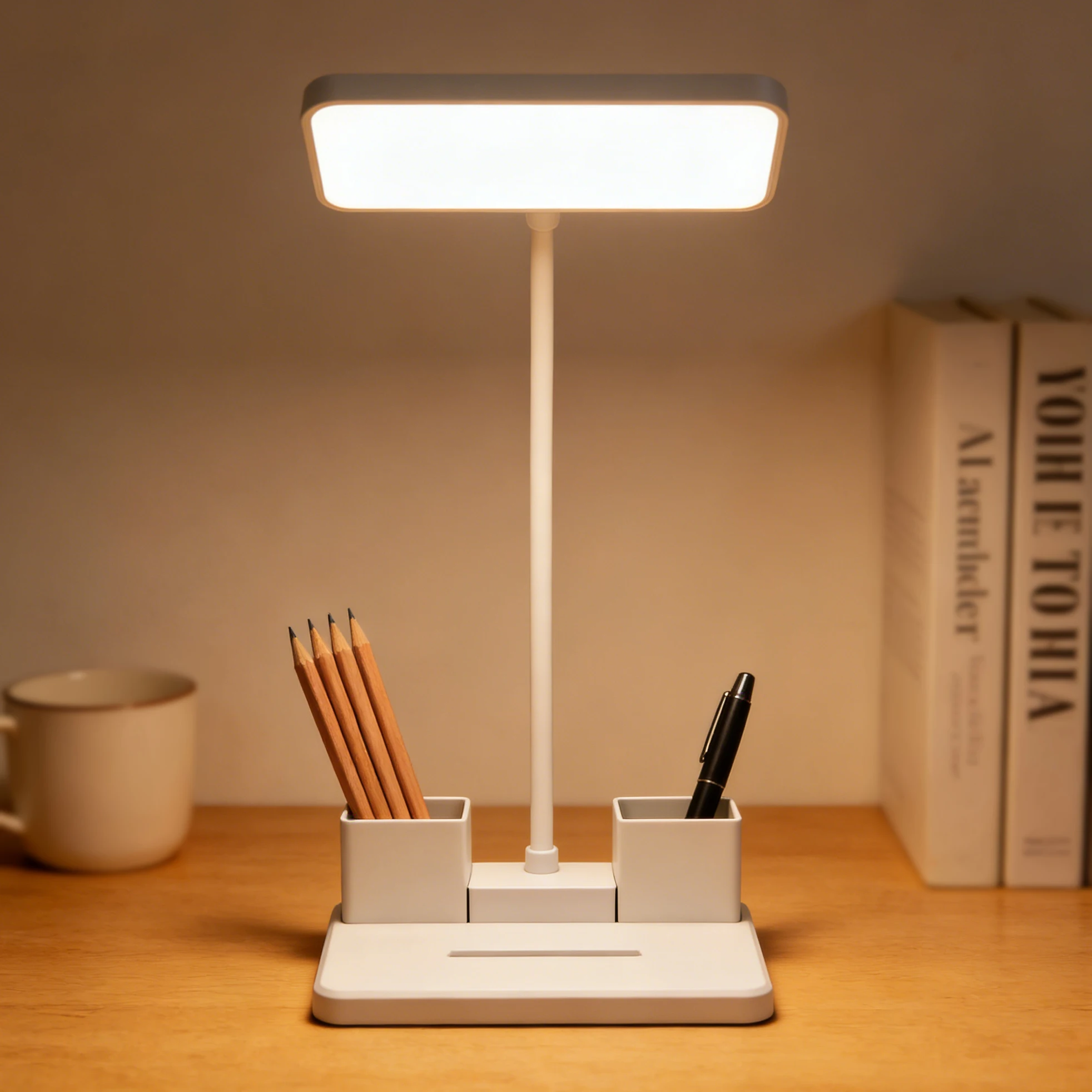 Pen Holder LED Desk Lamp, Dimmable Eye-Caring Study Light for Office, Home, School, Decor
