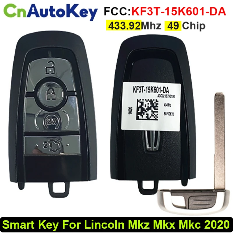 

CN093010 Original Smart Car Key Fob For Lincoln Mkz Mkx Mkc 2020 OEM Remote 434K FSK 433.92MHZ KF3T-15K601-DA Auto Smart Card