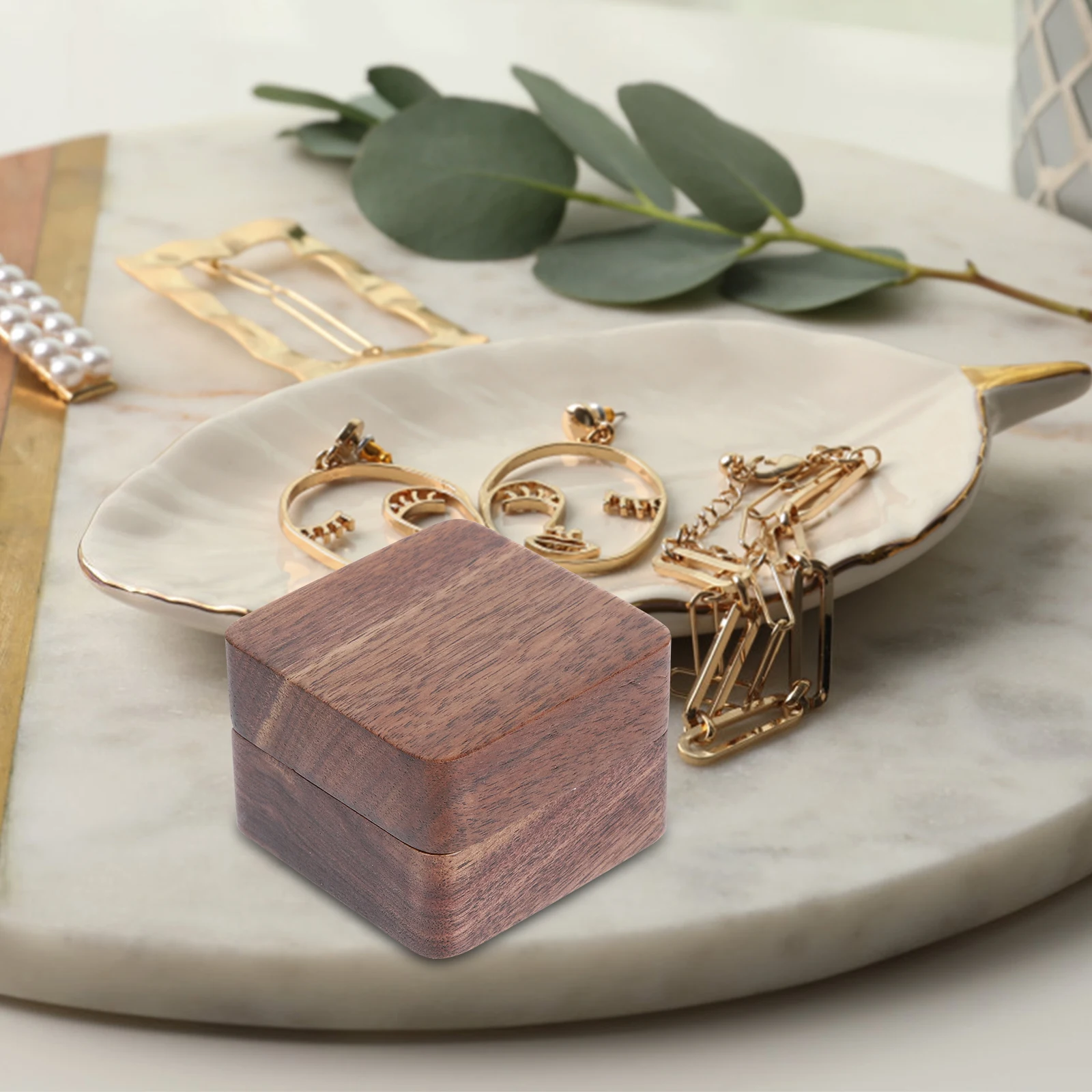 

Jewelry Box Wedding Decorations for Ceremony Boxes Portable Ringsbox Double Engagement Wood Unique Favors Organizer Miss