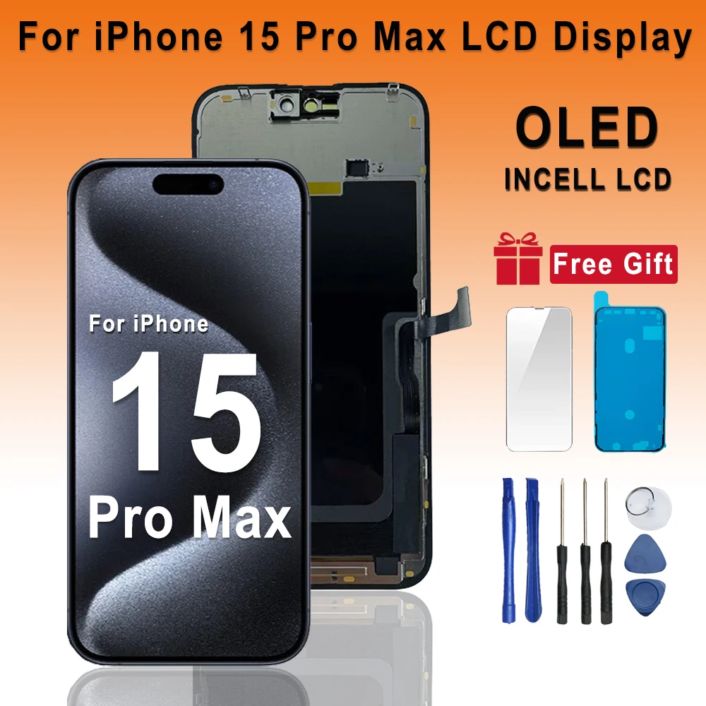 iphone-15-pro-max用oled-incell-lcd、3d-touch対応、真の120hz-lcdスクリーンデジタイザーアセンブリ交換部品