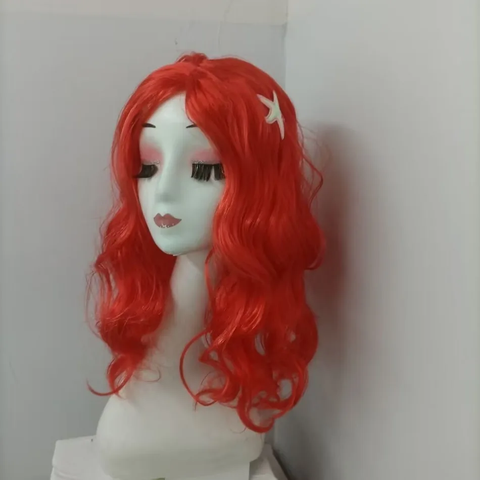 The Little Mermaid Wig Cute Girls Red Long Curly Hair Kids Halloween Princess Cospaly Acessories Ariel Cosplay Wig Role Dress Up