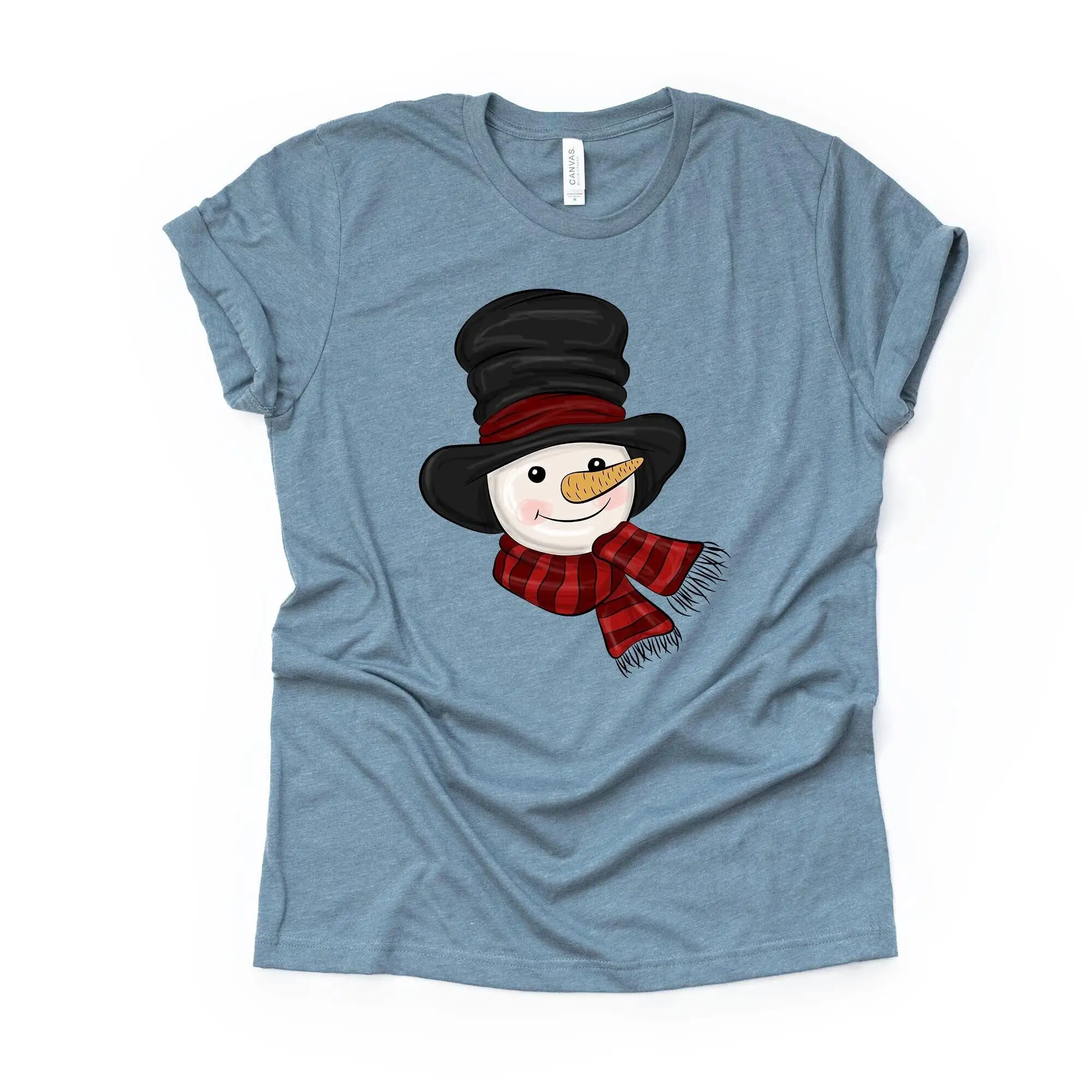 Snowman T Shirt Super Cute In Black Hat Scarf Design On Premium Bella Canvas Unisex 3 Color Choices Plus Size