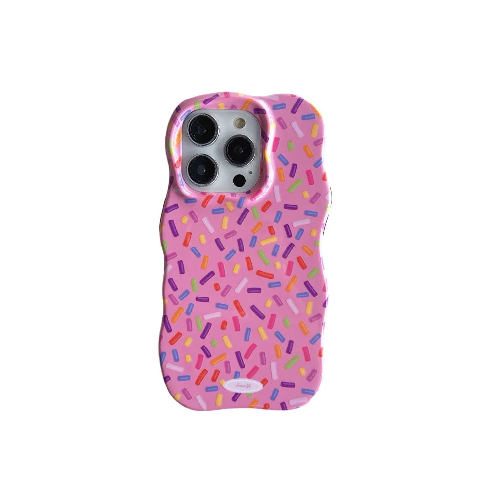 2024 Sweetheart Pink Donut Wave Edge Phone Case For Iphone 15/14/13 Pro Max - Cute & Dreamy Design, Durable Pc Material