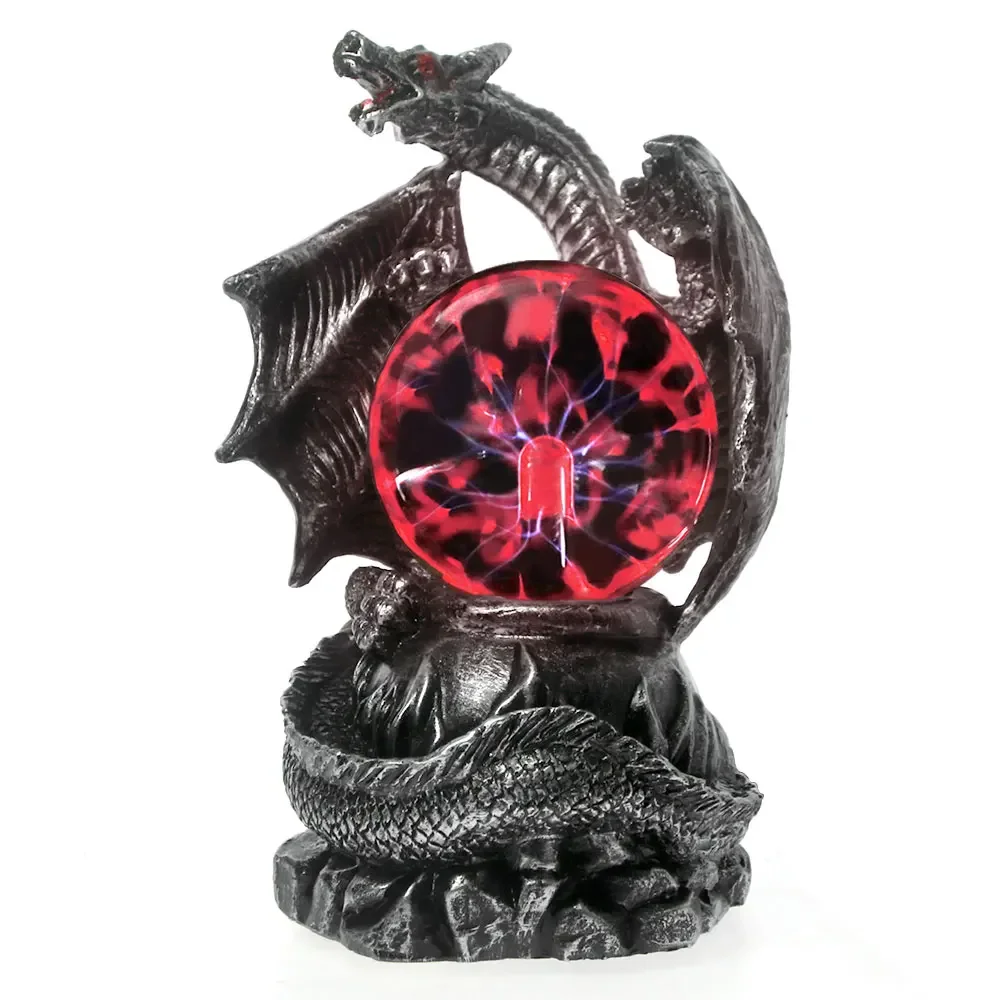 Medieval Dragon Guardian, Electric Plasma Ball, Gothic Ornament, Halloween Lighting Decoration, Mystical Dragon Statue, Figurine