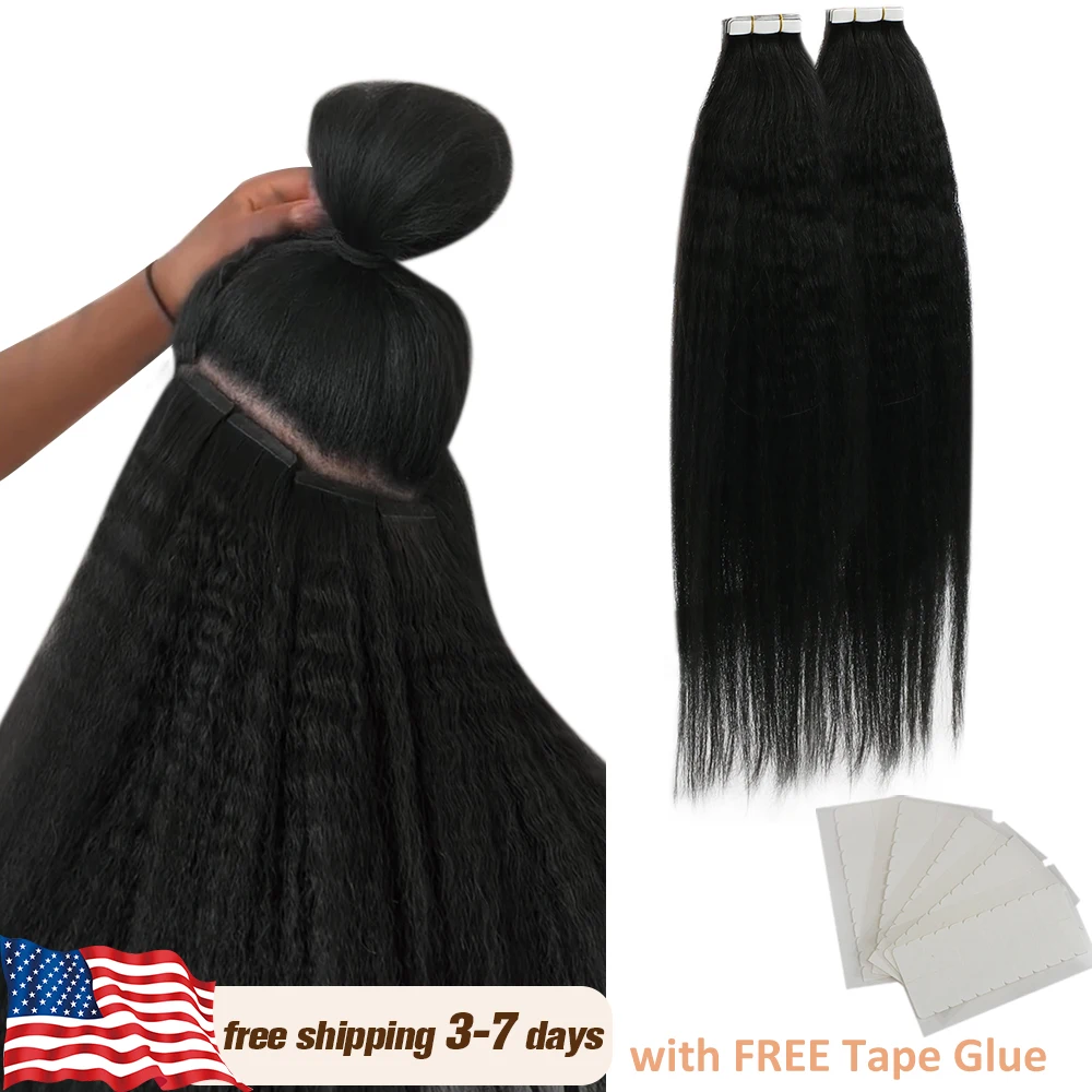 Vesunny Kinky Straight Tape in Human Hair Extensions Black Women Brazil Natural Hair Extensions18 inch 20pcs