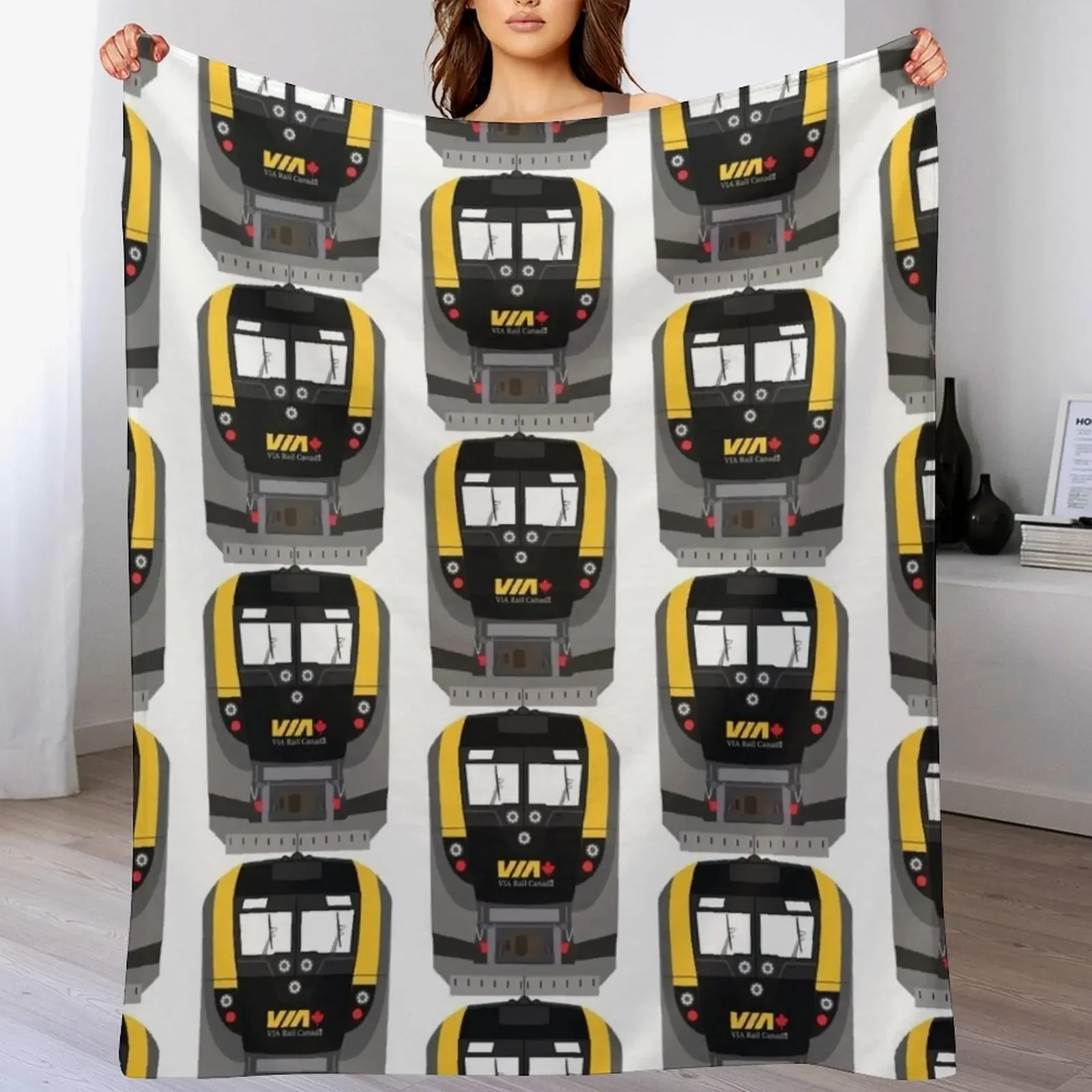 

VIA Rail Canada New Locomotive Throw Blanket Bed linens sofa bed Cute Plaid Decorative Sofas Blankets