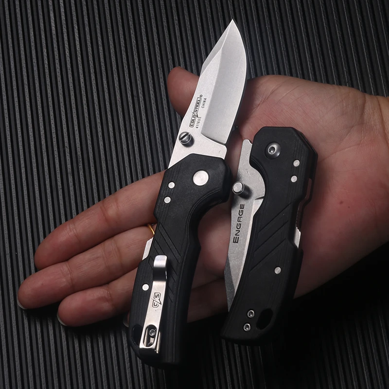 Folding knife 440C clip-on blade Black nylon fiber handle survival utility knife. Tactical equipment