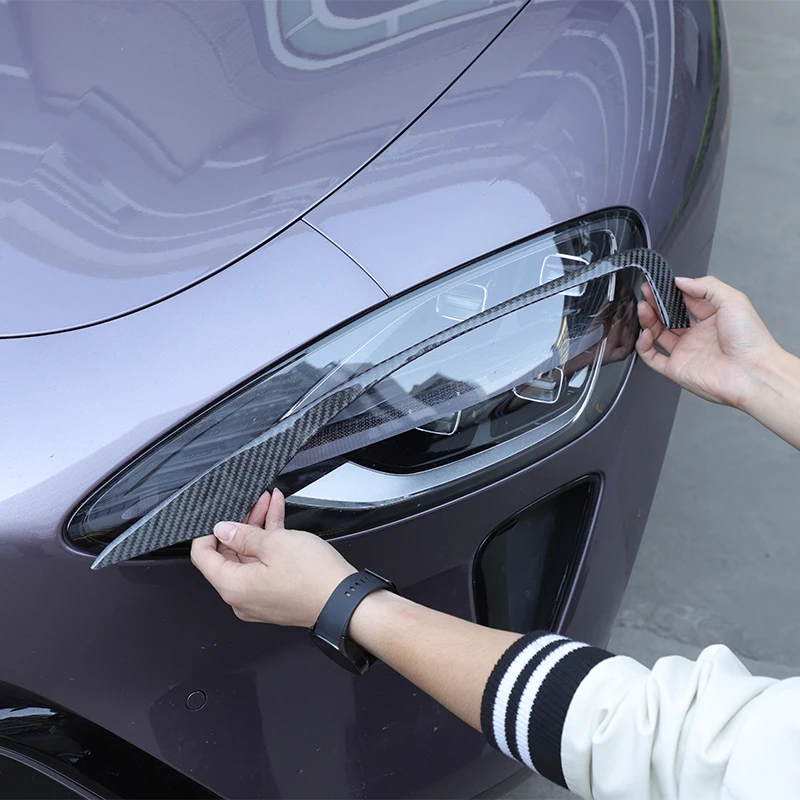 

1 pair Soft carbon fiber Car headlight eyebrow decorative strip stickers For Xiaomi SU7 2024 + Exterior accessories
