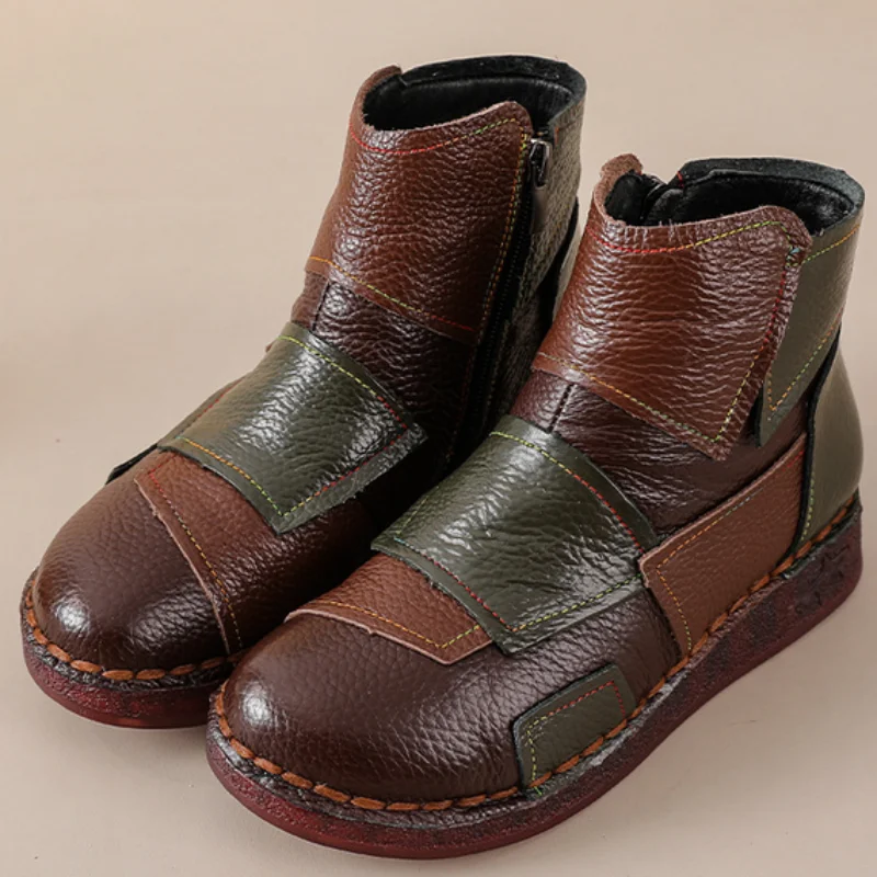 

ZXRYXGS 2025 New Trendy Splicing Spell Colors Genuine Leather Boots Autumn Winter Boot Women's Versatile Comfort Warm Flat Boots