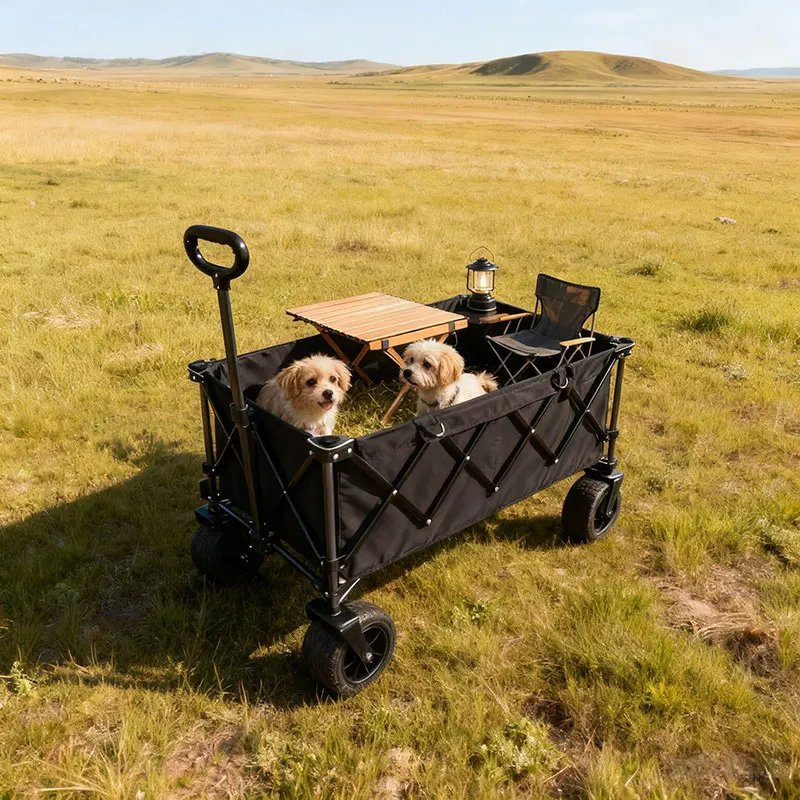 

[Heavy Duty] Складная тележка-тележка | Тяжелый | 360 ° Вездеходные колеса, боковые карманы, складной большой вместимости | Для кемпинга