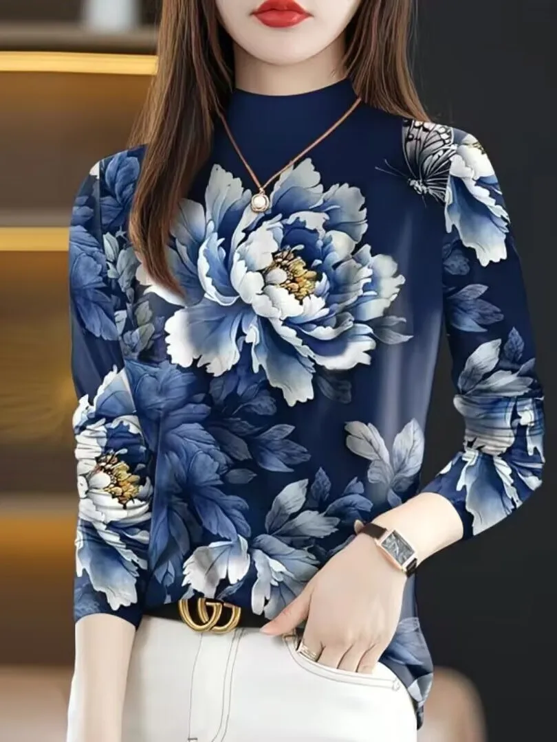 

Large Size New Sle Women's Long Sve T-irt Spring 2026 Anti-Aging Belly Covering High End Faion Commute Ethnic Univer...