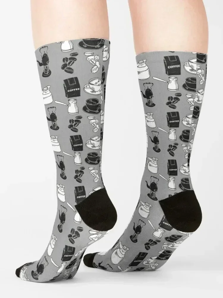Coffee black and white pattern Socks luxury shoes funny sock cute Socks Men Women's