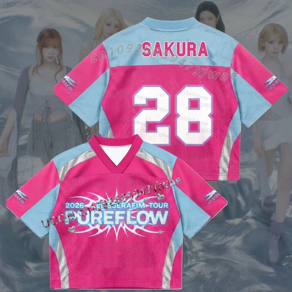 2026 Kpop Pink Jersey C-Chaewon Sakura Fans Graphic Short Sleeved Pop Music Tee Fan Gift Men's Women Cosplay Kids Adult T-Shirts view 6
