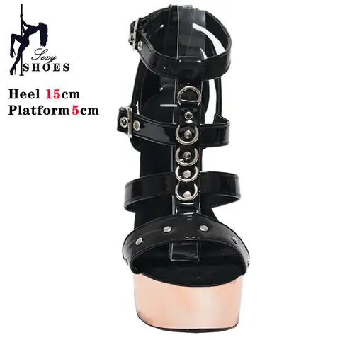Women Sandals Shoes Roman Hollow 15CM High Stripper Heeled Pole Dance Shoes Nightclub Open Toe Ladies Platform Club Queen Sandal