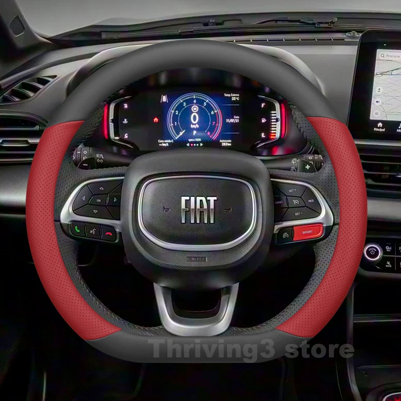 Capa de Volante de Couro para Fiat Pulse T200 Híbrido 2021-2026, Acessórios Antiderrapantes para Volante do Fiat Pulse 2025