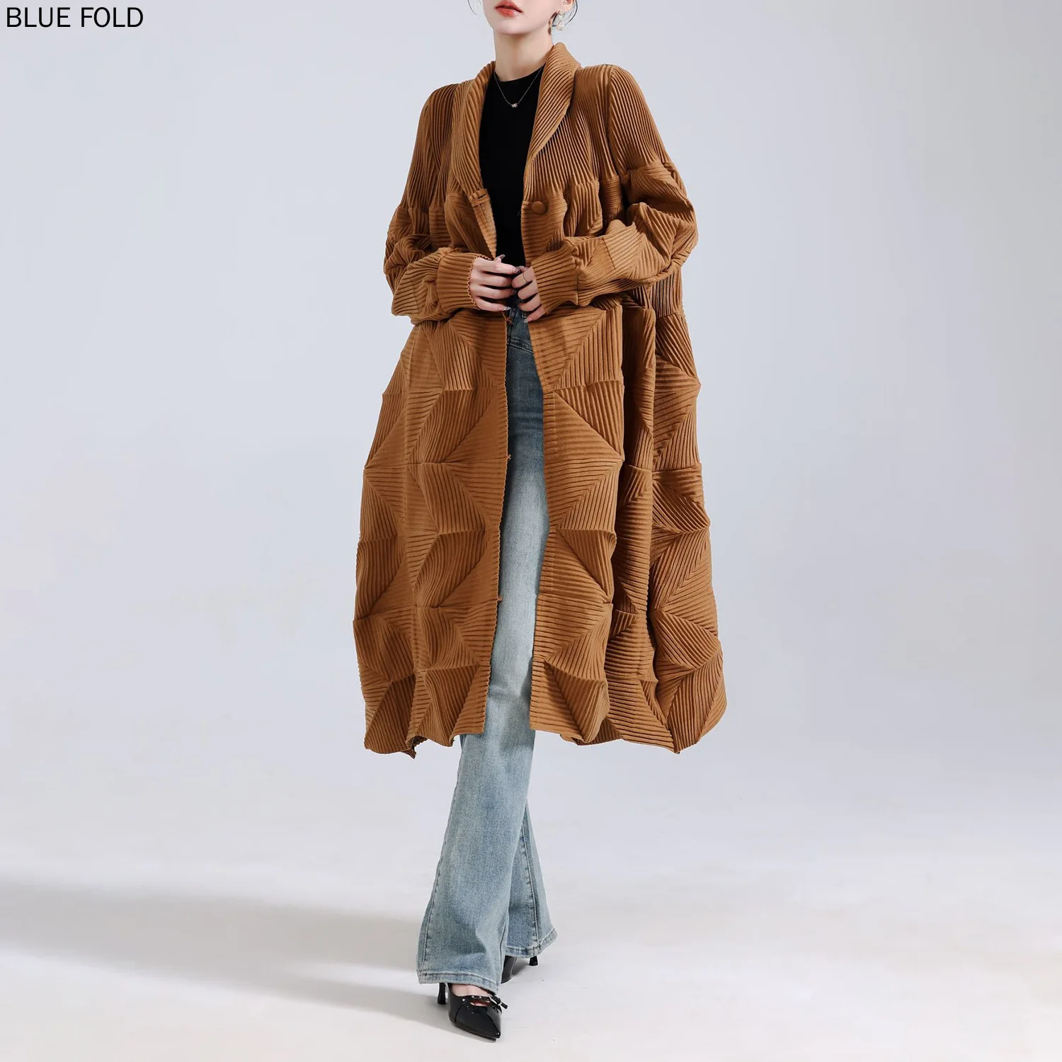 

MIYAKE осень-зима толстый шерстяной плащ теплый и роскошный свободный на шнуровке средний стиль модный темперамент плиссированный