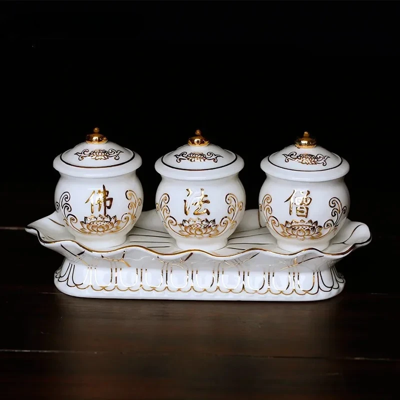Ceramics Water Supply Cup Set Ornaments Guanyin Holy Water Cup Buddha Hall Decorations Traditional Home Buddha Tools Supplies