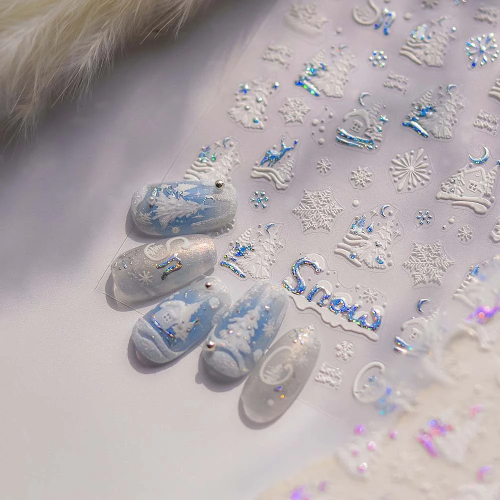 อุปกรณ์ตกแต่งเล็บ สติ๊กเกอร์ติดเล็บลายเกล็ดหิมะคริสต์มาส ลายเปลือกหอย แสง 5D ประดับเพชร ลายเพชรคริสต์มาส สติ๊กเกอร์ติดเล็บลายต้นคริสต์มาส